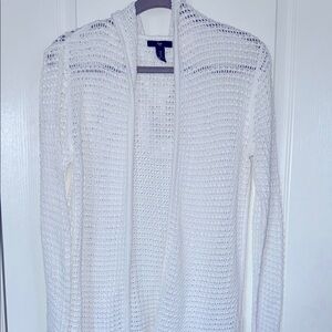 Bright White Textured Knit Cardigan Sweater